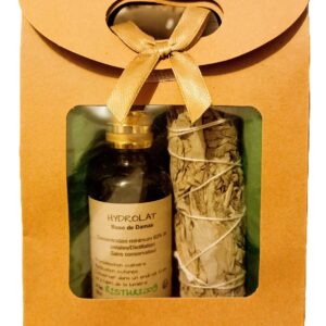 Coffret rose de damas + bâtonnet de sauge blanche